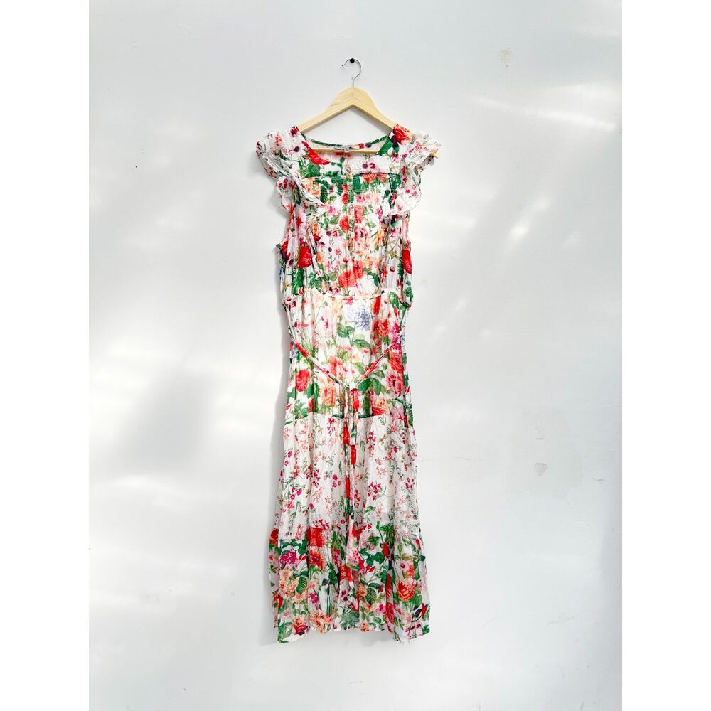 Figueroa & Flower Floral Print Maxi Dress Size XL Button Front Ruffle Sleeve